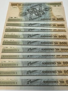 BRAZIL 1000 Cruzeiros ND (1981-1986) 10 Banknotes UNC GEM - Picture 1 of 4