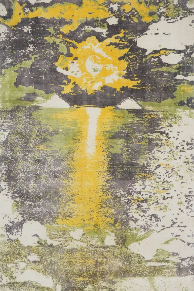 Nature Print Design Silk Carpet Hand-Knotted Indian Abstract Modern Rug 5x7 Ft - Image 1 of 4