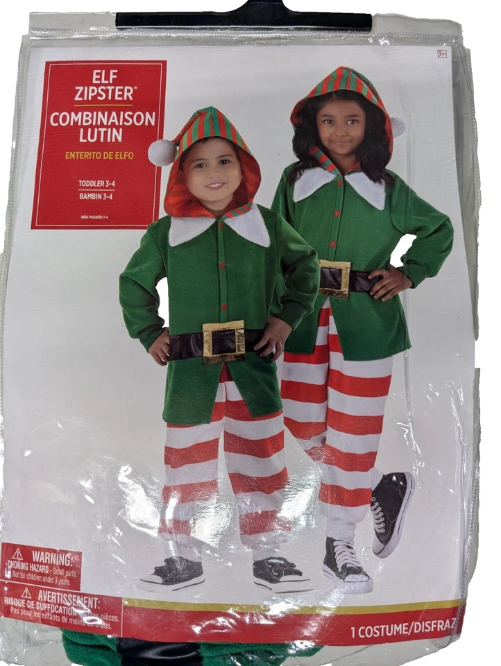 Новый в коробке праздник эльф молнии с капюшоном полный костюм для унисекс малышей ясельного возраста 3-4T - Изображение 1 из 1