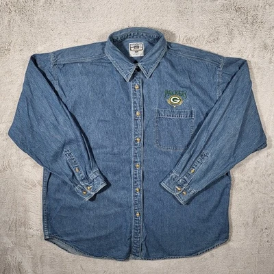 Camisa vaquera deportiva Lee de colección para mujer XL azul Green Bay Packers bordada Foto 1 de 4