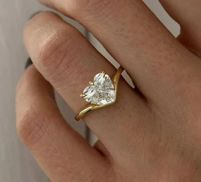 Real Lab-Created Heart Cut 3.10 Ct Diamond Engagement Ring 14K Yellow Gold FN - Image 1 of 4