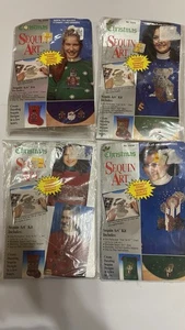 1990’s 4 Sequin Art Craft Kits~Distlefink Designs-Christmas Sweatshirt, Stocking - Picture 1 of 12