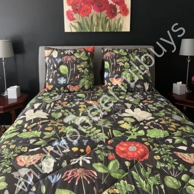 Funda nórdica floral Pottery Barn Poppy negra reina 2 euro fundas reversible 3 piezas🦩 Foto 1 de 3