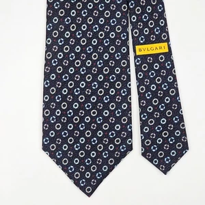 Corbata BVLGARI BULGARI CORBATA Salvavidas Lunares Azul Oscuro 7 Pliegues Seda - Imagen 1 de 6