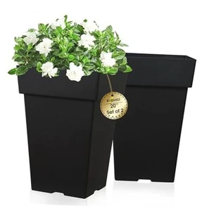 20 Inch Tall Planters for Outdoor Indoor Plants, Set of 2 Large Plastic Plant - Picture 1 of 7
