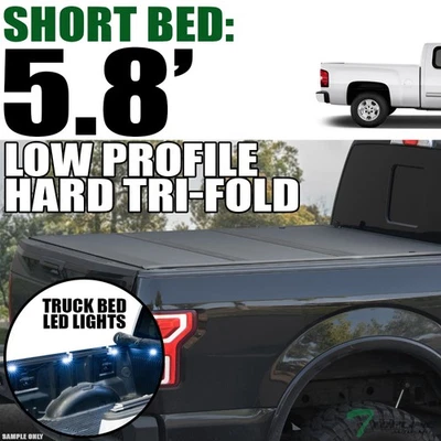 Topline For 07-14 Silverado/Sierra 5.8 Ft LoPro Hard Tri Fold Tonneau Cover+LED Foto 1 de 4