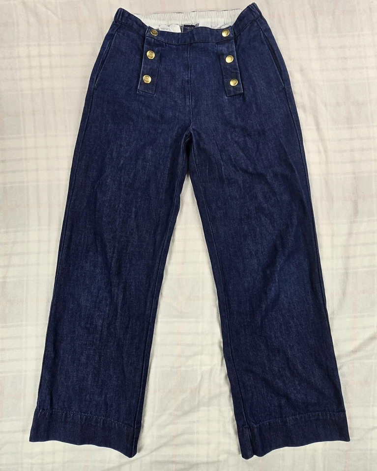 J Crew Crewcuts 女孩水手牛仔裤阔腿牛仔裤金色纽扣 14 — 第 1/4 张图片