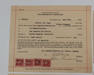 4/11/1919 LOS ANGELES VENTURA OIL FIELDS COMPANY NOTE SECURED BY MORTGAGE - Picture 1 of 2