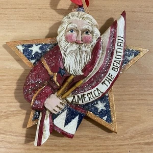 Decorazione natalizia patriottica vintage in legno 3D Santa America il bellissimo 4,5" - Foto 1 di 6