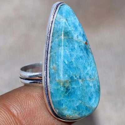 Anillo enchapado en plata 925 apatita azul EE. UU. 7 delicado diseño fino GW Foto 1 de 3
