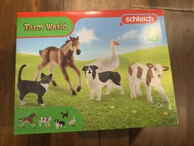 SCHLEICH Farm World Animals 42386 Potro Becerro Collie Gato Ganso Foto 1 de 2