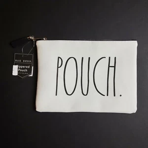 Rae Dunn White Zippered Pouch Tasche POUCH 10x7 Make Up Kulturbeutel Schwarz Quaste - Bild 1 von 4