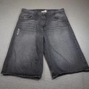 VINTAGE G Unit Jorts Men 38x14 Black Shorts Faded Baggy Y2K Hip Hop Embroidered - Picture 1 of 12