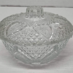 Vintage Glas rund mit Deckel Bonboniere Herzen, Fleur de Lis, & Rosen unbeschriftet - Bild 1 von 11