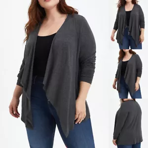 PLUS SIZE Women's Open Front Ruffle Coat Long Sleeve Casual Jacket Cardigan US - Picture 1 of 14