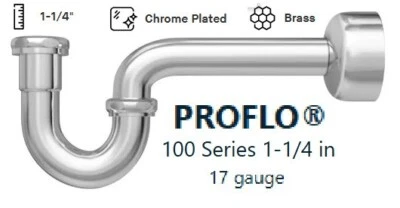 17 Gauge Proflo PFPTB100 1-1/4" Brass P-Trap w/ Flange Chrome Plated Plumbing - Image 1 of 4