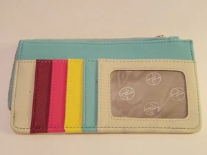 Wallet Adrienne Vittadini Multicolor Rainbow Credit Card Slots Seafoam Green Tan - Picture 1 of 8