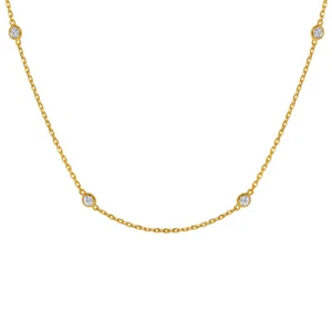 Collar de 17+1" estación de circonitas cúbicas bisel redondo bisel redondo genuino de oro amarillo de 14k para dama - Imagen 1 de 5