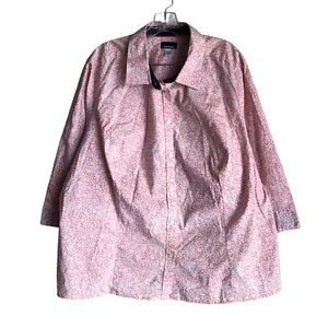 Basic Editions Women's Blouse Plus 3X Floral Pink Ditsy 3/4 Sleeve Stretch - Picture 1 of 11