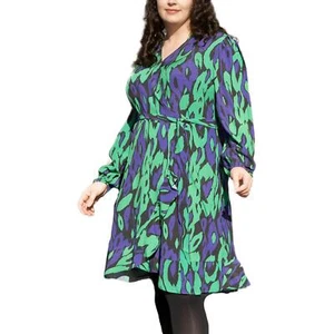 Karen Millen Dress Green Leopard Print Wrap Curve Occasion Size 18 20 22 24 - Picture 1 of 9