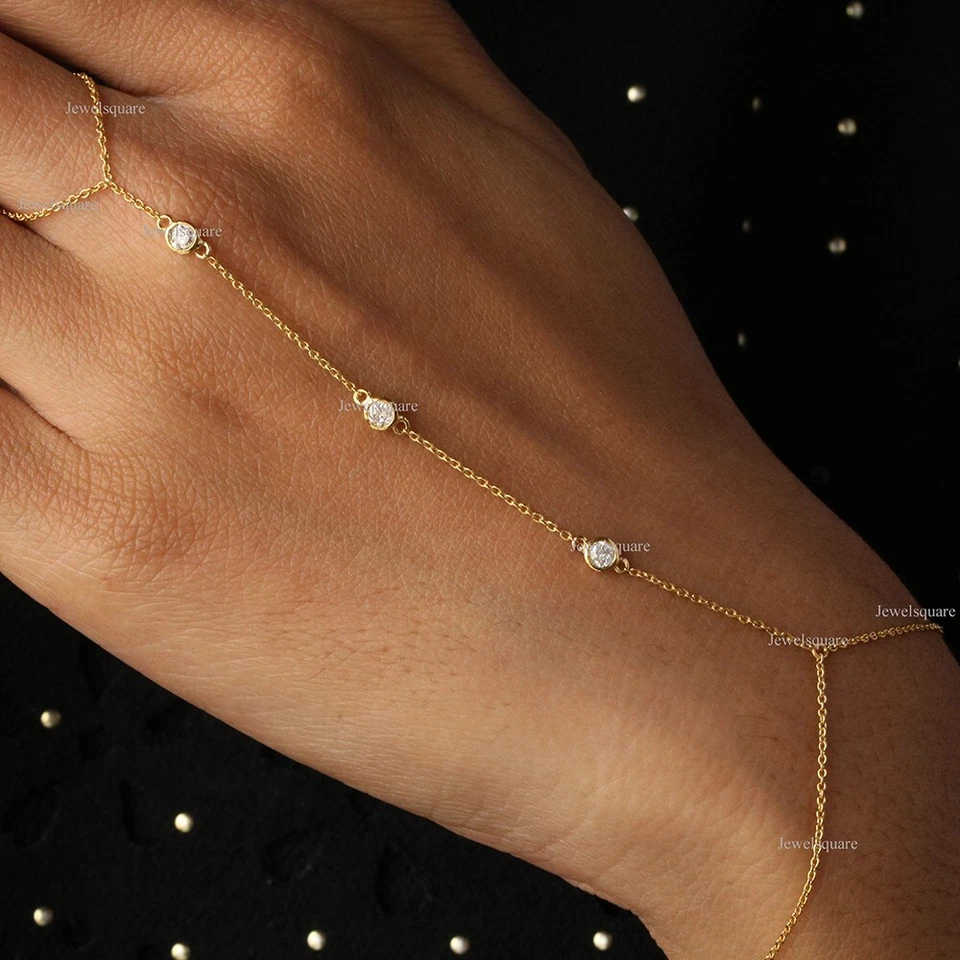 Pulsera de oro de 14 k con anillo lleno de esclavos de cadena delicada de diamantes Foto 1 de 4