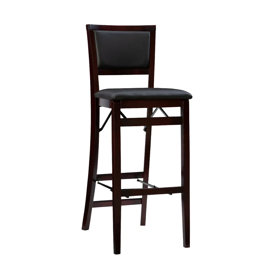Folding Bar Stool Faux Leather Upholstered Kitchen Counter 30" Height 250 Lb Cap - Image 1 of 4