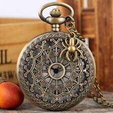 Classical Hollow Out Spider Web Unisex Quartz Analog Pocket Watch Necklace Chain