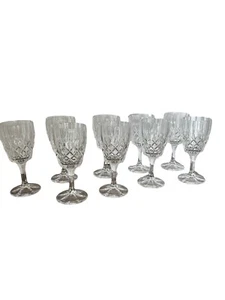 BEAUTIFUL ELEGANT VINTAGE CRYSTAL WINE GLASSES - 9 CRYSTAL ETCHED CROWN MARK - Picture 1 of 8