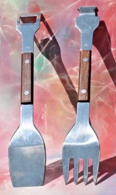 Stainless Steel Wood Handle BBQ Grill Spatula Fork, set of 2  FREE SHIPPING! - Image 1 of 4