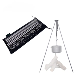 Titanium Adjustable Tripod Hanging Chain Outdoor Camping Campfire Pot Kettle Cup - Picture 1 of 27