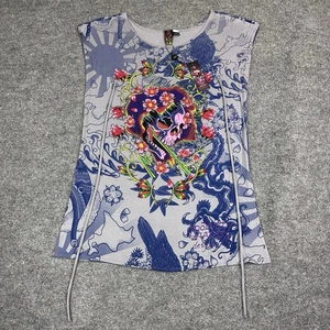 Ed Hardy Rhinestone Tank Womens S Beautiful Ghost USA Christian Audigier Y2K NY - Picture 1 of 15