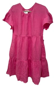 New Velvet By Graham & Spencer Medium 100% Linen Tiered Dress Pink Solid - Picture 1 of 8