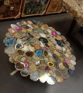 Round Resin Dining Table Top Multicolor Agate Coffee Table for Hotel Decor - Picture 1 of 3