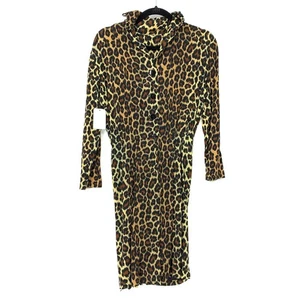 Vintage Damen Apx Gr. Small hochgeschlossenes Langarm Minikleid Leopardenmuster - Bild 1 von 5