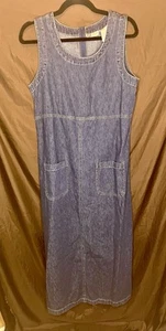 Y2K Faded Glory Denim Jumper Dress Women Size Lg Blue Sleeveless Retro - Picture 1 of 4