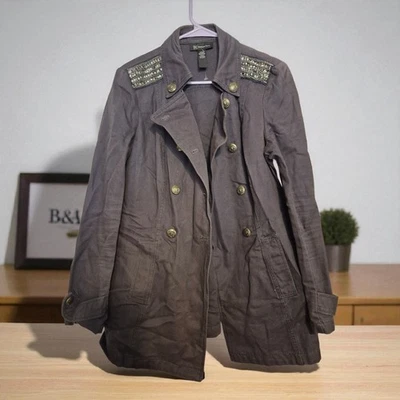 I.N.C. Chaqueta Mujer Estilo Militar Con Lentejuelas Detalle Hombro Gris Talla L Foto 1 de 4