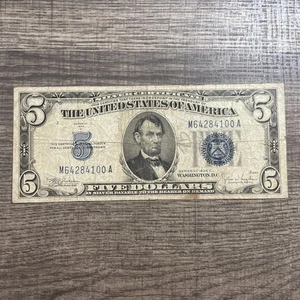 1934 Series C $5 Bill Silver Certificate Blue Seal Vintage US Note Circulated - Picture 1 of 4
