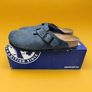 Zueco Birkenstock Boston sin cordones talla 40 regular W 9/M 7 cuero azul marino bonito - Imagen 1 de 17