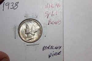 1938    SPLIT BANDS       UNC++    MERCURY DIME - Picture 1 of 2