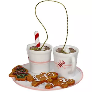 Christbaumschmuck 7,6cm Keramik Weihnachtsgedeck Handbemalt Glitzer Gebäck Weiß - Bild 1 von 2