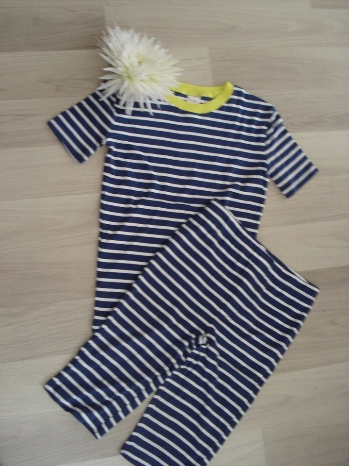 Boys MINI BODEN Blue Whie Striped Pyjama Short Set Aged 11 Years