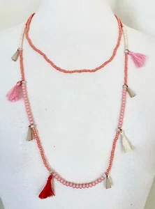 NWT Gemma Simone Pink Coral Bead Beaded Tassel Layered Necklace 30" Long - Picture 1 of 4