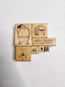 Lote de sellos montados en goma DOTS feliz huevo de conejo de Pascua álbum de recortes suministros artesanales - Imagen 1 de 6