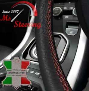 FOR GMC SIERRA 99-13 BLACK LEATHER STEERING WHEEL COVER, DARK RED STIT - Picture 1 of 3