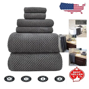 Waffle Pattern 6-Piece Oversized Bath Towels - Plush & Absorbent Microfiber - Picture 1 of 9