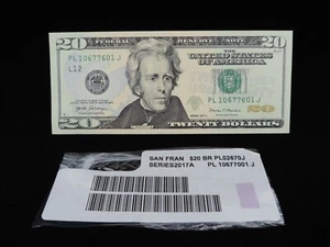 2017 A $20 Twenty Dollars FRN US Banknote PL 10677601 J RADAR Note L12 CU UNC - Picture 1 of 24