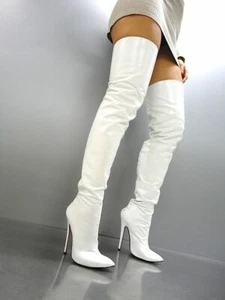 MORI EXTREME HEEL OVERKNEE BOOT BOOTS BOOT BOOTS LEATHER WHITE WHITE WHITE WHITE 37-45 - Picture 1 of 9