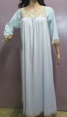 Винтажная длинная ночная рубашка Aristocraft от Superior синяя нейлоновая пижама кружевная - Изображение 1 из 4