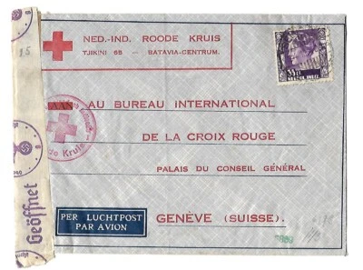 Netherland India Sc 180 on cover CENSORED RED CROSS 1940 to suisse FVF SEE SCAN  - Image 1 of 2