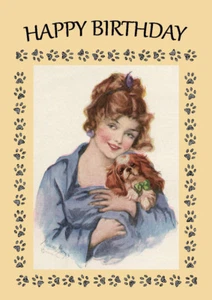 CAVALIER KING CHARLES SPANIEL LADY AND DOG BIRTHDAY GREETINGS NOTE CARD - Picture 1 of 1